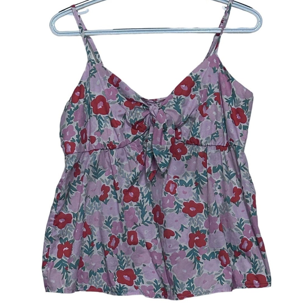 Free Assembly Women's Floral Pink Orange Spaghetti Strap Tie Front Tank Size M